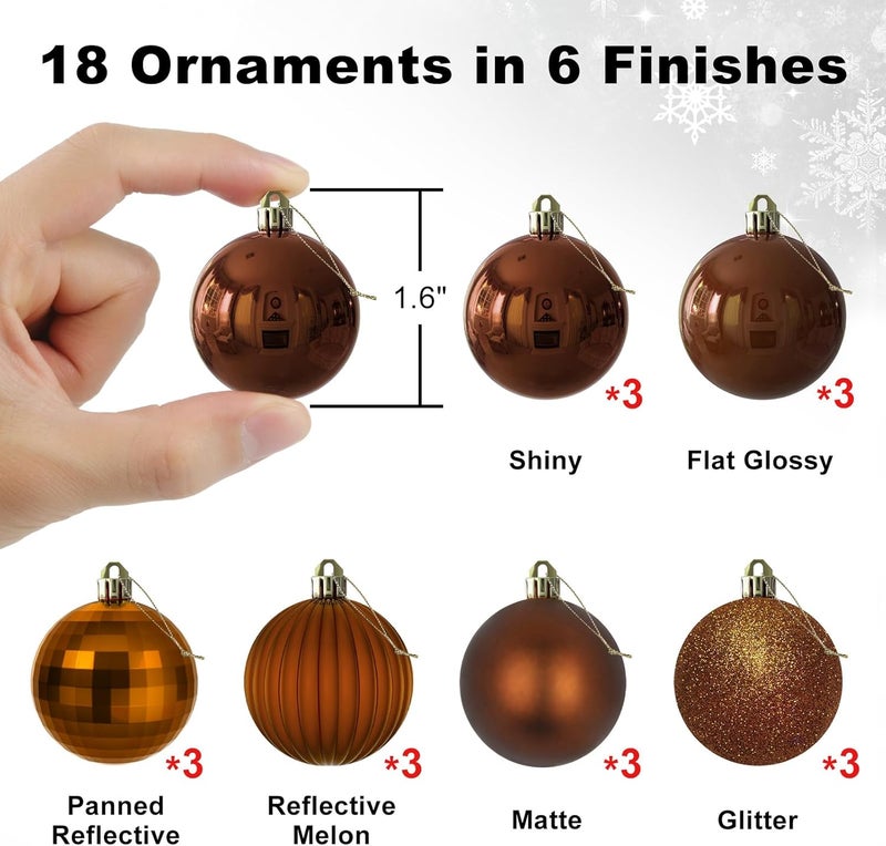 GameXcel Bronze 1.6" Small Christmas Balls Christmas Tree Decoration Ornaments Shatterproof Hanging Balls for Birthday Halloween Holiday Wedding Decorations Set of 18pcs - Image 2